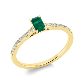 Ring aus 750 Gelbgold Smaragd 0,3ct grün 20 Brillanten 0,14ct TW-SI B:5,5mm