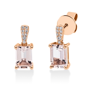Ohrstecker aus 750 Rotgold 2 Morganite 1,53ct rosa 16 Brillanten 0,07ct TW-SI