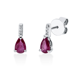 Ohrstecker Tropfen aus 750 Weißgold 2 Rubine 0,8ct rot 6 Brillanten 0,02ct TW-SI