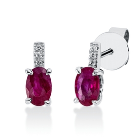 Ohrstecker Oval aus 750 Weißgold 2 Rubine 1,09ct rot 6 Brillanten 0,03ct TW-SI