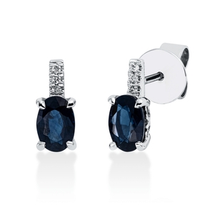 Ohrstecker Oval aus 750 Weißgold 2 Saphire 1,14ct blau 6 Brillanten 0,03ct TW-SI