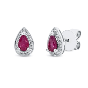 Ohrstecker Tropfen aus 750 Weißgold 2 Rubine 0,53ct rot 34 Brillanten 0,09ct TW-SI