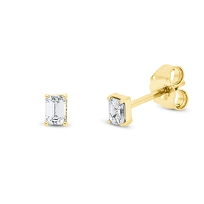 Solitaire Ohrstecker 750 Gelbgold 2 Diamanten Smaragd-Schliff 0,24ct TW-SI 3,7x3mm