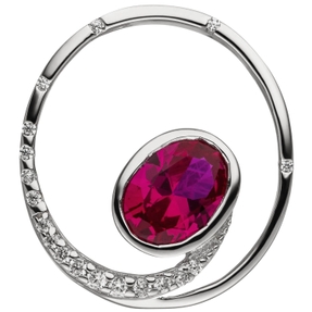 Anhänger Kreis Zirkonia rot oval facettiert 925 Silber rhodiniert 20,1x18,2mm