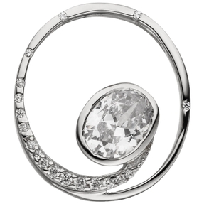 Anhänger Kreis mit Zirkonia weiß oval facettiert 925 Silber rhodiniert 20,2x18mm