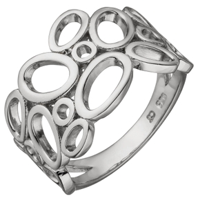Ring Damenring mit "O" Muster aus 925 Silber rhodiniert 13,6mm breit Fingerring Ring Damenring mit "O" Muster aus 925 Silber rhodiniert 13,6mm breit Fingerring
