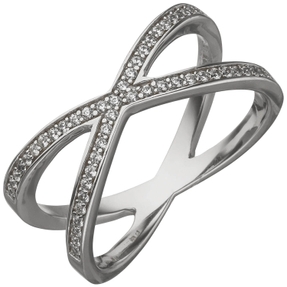Damen-Ring in X-Form zwei Faden gekreuzt 49 Zirkonia weiß 925 Silber Kreuzring Damen-Ring in X-Form zwei Faden gekreuzt 49 Zirkonia weiß 925 Silber Kreuzring