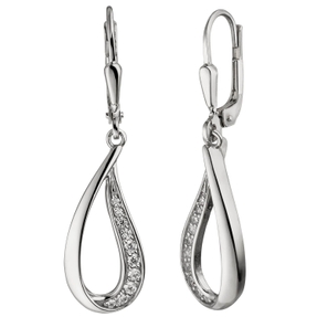 Ohrhänger Tropfen mit 20 Zirkonia weiß 925 Silber Ohrringe Ohrschmuck Damen