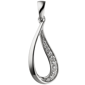 Anhänger Tropfen mit 10 Zirkonia weiß 925 Silber rhodiniert Halsschmuck Damen