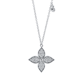 Collier Blume aus 750 Gold Weißgold 25 Diamanten 0,25ct TW-SI L:45cm