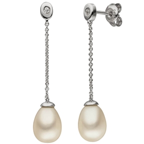 Ohrhänger mit Süßwasserperlen & Zirkonia weiß 925 Silber Ohrringe 38,1x7,8mm