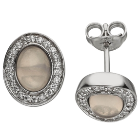 Ovale Ohrstecker Rosenquarz & 44 Zirkonia rundum 925 Silber Ohrringe Ohrschmuck Ovale Ohrstecker Rosenquarz & 44 Zirkonia rundum 925 Silber Ohrringe Ohrschmuck