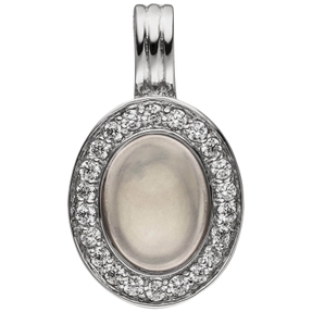 Anhänger oval Rosenquarz & 22 Zirkonia rundum 925 Silber rhodiniert Halsschmuck