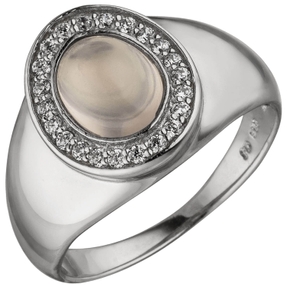 Ring mit Rosenquarz oval & 22 Zirkonia B 12,4mm 925 Silber rhodiniert Fingerring Ring mit Rosenquarz oval & 22 Zirkonia B 12,4mm 925 Silber rhodiniert Fingerring