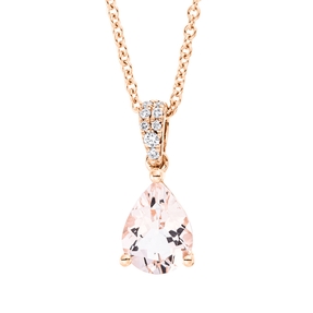 Collier Tropfen aus 750 Rotgold Morganit 1ct rosa 8 Brillanten 0,04ct TW-SI L:45cm Collier Tropfen aus 750 Rotgold Morganit 1ct rosa 8 Brillanten 0,04ct TW-SI L:45cm