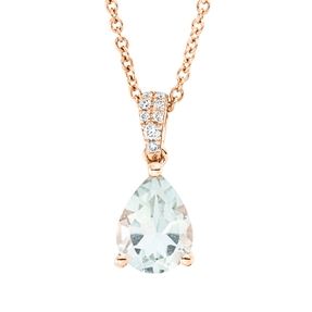 Collier Tropfen 750 Rotgold Amethyst 1,06ct grün 8 Diamanten 0,04ct TW-SI L:45cm