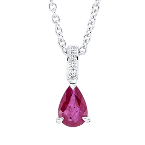 Collier Tropfen aus 750 Weißgold Rubin 0,37ct rot 4 Brillanten 0,01ct TW-SI L:45cm