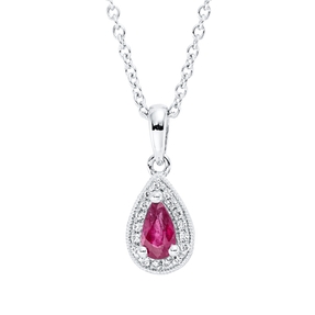 Collier Tropfen 750 Weißgold Rubin 0,26ct rot 17 Brillanten 0,04ct TW-SI L:45cm
