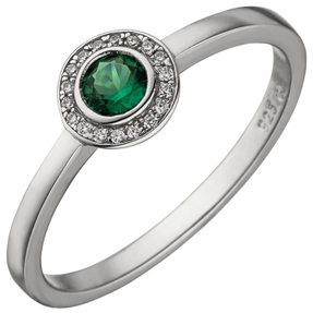 Ring Damenring mit 19 Zirkonia grün & weiß Ringkopf rund 925 Silber rhodiniert Ring Damenring mit 19 Zirkonia grün & weiß Ringkopf rund 925 Silber rhodiniert