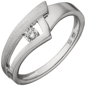Ring Damenring mit Zirkonia 925 Silber rhodiniert teilmattiert 7,3mm breit Ring Damenring mit Zirkonia 925 Silber rhodiniert teilmattiert 7,3mm breit
