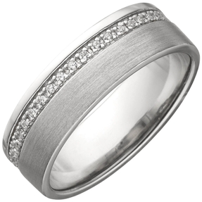 Ring Damenring mit Zirkonia rundum 925 Silber rhodiniert teilmatt 6,4mm breit