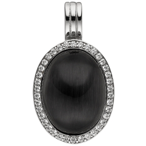 Anhänger Mondstein-Imitation schwarz mit Wölbung oval 38 Zirkonia 925 Silber