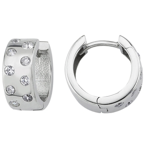 Ohrringe Creolen 14,8x6,5mm aus 925 Silber rhodiniert mit 18 Zirkonia flach