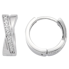 Ohrringe Creolen 14,5x5,8mm gekreuzt aus 925 Silber rhodiniert mit 18 Zirkonia