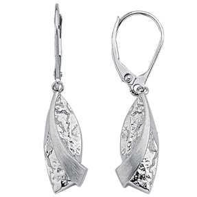 Ohrhänger 925 Silber teilmatt gehämmert spitzoval Ohrringe Ohrschmuck Boutons