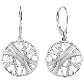 Ohrhänger mit Muster 925 Silber teilmattiert rund 32 Zirkonia Ohrringe Boutons