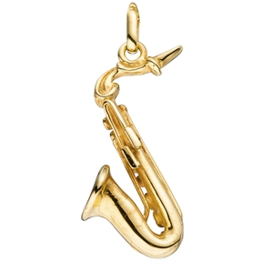 Anhänger Saxophon Saxofon aus 925 Silber vergoldet 26x11,6mm Halsschmuck