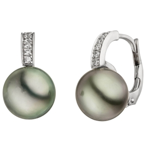 Ohrhänger mit 8-9mm Tahiti Perlen & 12 Brillanten 585 Gold Weißgold Ohrringe Ohrhänger mit 8-9mm Tahiti Perlen & 12 Brillanten 585 Gold Weißgold Ohrringe