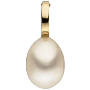 Anhänger Einhänger Clip-Verschluss Süßwasser-Perle creme-weiß 585 Gold Gelbgold