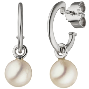 Ohrringe Ohrhänger Halbcreolen Süßwasser Perlen 6,5-7mm weiß 585 Gold Weißgold Ohrringe Ohrhänger Halbcreolen Süßwasser Perlen 6,5-7mm weiß 585 Gold Weißgold