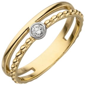 Ring Damenring 2-reihig mit Diamant Brillant 0,07 Ct. W/SI 585 Gold Gelbgold