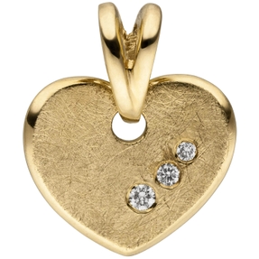 Anhänger Herz 585 Gold Gelbgold eismatt mit 3 Brillanten 10x11,4mm Herzanhänger Anhänger Herz 585 Gold Gelbgold eismatt mit 3 Brillanten 10x11,4mm Herzanhänger