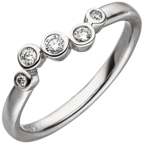 Ring mit 5 Diamanten Brillanten 0,14 Ct. W/SI 585 Gold Weißgold Fingerring Damen