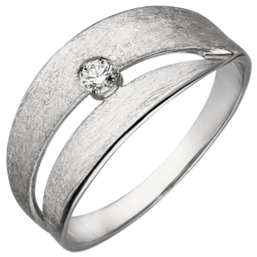 Ring 585 Gold Weißgold flach Diamant Brillant 0,09 Ct W/SI Fingerring