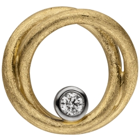 Anhänger aus 2 Kreisen 585 Gold Gelbgold eismatt Diamant Brillant 0,07 Ct. rund