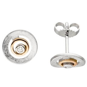 Ohrstecker 2 Kreise 585 Gold Rotgold teilrhodiniert bicolor Brillanten 0,04Ct.