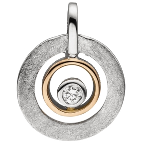 Anhänger 2 Kreise aus 585 Gold Rotgold teilrhodiniert mit Diamant Brillant