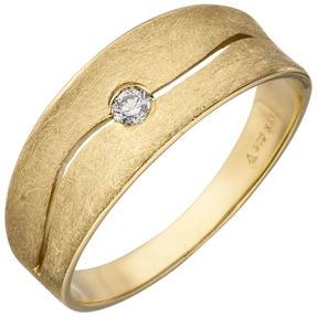 Ring aus 585 Gold Gelbgold eismatt flach mit Diamant Brillant 0,06Ct. Fingerring