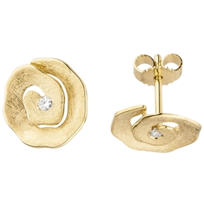Ohrstecker 585 Gold Gelbgold eismatt mit Diamanten Brillanten 0,06Ct. Ohrschmuck