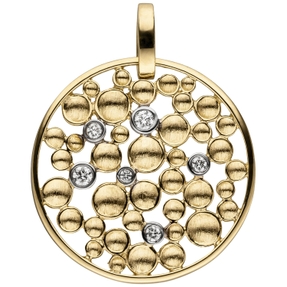 Anhänger Kreis Ø 23,4mm 6 Brillanten 585 Gold Gelbgold rund Tropfen-Muster Anhänger Kreis Ø 23,4mm 6 Brillanten 585 Gold Gelbgold rund Tropfen-Muster