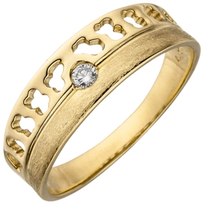 Ring Damenring mit Diamant Brillant 0,05Ct. 585 Gold Gelbgold teil-eismatt flach Ring Damenring mit Diamant Brillant 0,05Ct. 585 Gold Gelbgold teil-eismatt flach