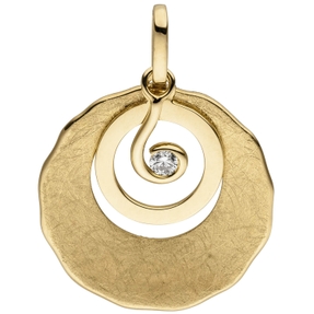 Anhänger aus 585 Gold Gelbgold eismatt Diamant Brillant 0,05 Ct. 25,5x18,8mm