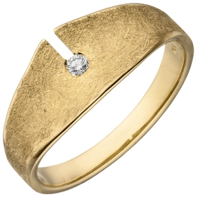Ring aus 585 Gold Gelbgold teil-eismatt Brillant 0,04 Ct. Fingerring Damen Ring aus 585 Gold Gelbgold teil-eismatt Brillant 0,04 Ct. Fingerring Damen