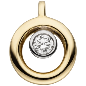 Anhänger aus 585 Gold Gelbgold rund mit Diamant Brillant 0,06 Ct. Ø8,7mm Damen