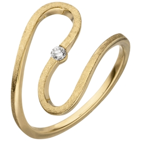 Ring aus 585 Gold Gelbgold gewellte Form Brillant 0,05 Ct. Fingerring Damen