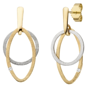 Ohrhänger Kreis & Oval aus 585 Gold gelb/weiß mit Diamanten 0,04 Ct. Ohrringe Ohrhänger Kreis & Oval aus 585 Gold gelb/weiß mit Diamanten 0,04 Ct. Ohrringe